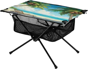 Camping Table Lightweight Portable Folding Table with Mesh Storage Net Coconut Tree Ideal for Camping Hiking Beach Picnic Travel Backyard