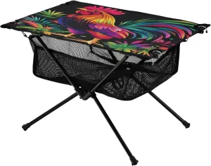 Camping Table Lightweight Portable Folding Table with Mesh Storage Net Colour Rooster Chicken Ideal for Camping Hiking Beach Picnic Travel Backyard