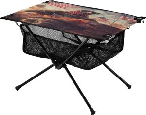 Camping Table Lightweight Portable Folding Table with Mesh Storage Net Eagle Vulture Car Ideal for Camping Hiking Beach Picnic Travel Backyard