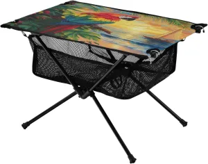Camping Table Lightweight Portable Folding Table with Mesh Storage Net Flower Sailing Boat Parrot Ideal for Camping Hiking Beach Picnic Travel Backyard