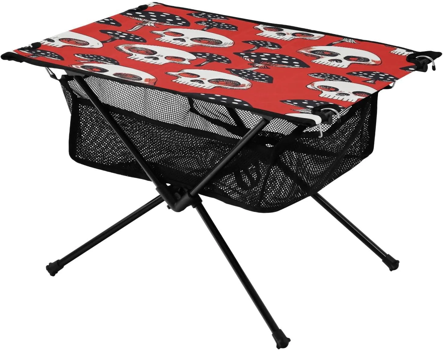 Camping Table Lightweight Portable Folding Table with Mesh Storage Net Mushroom Skull Black Ideal for Camping Hiking Beach Picnic Travel Backyard