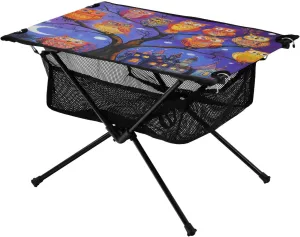 Camping Table Lightweight Portable Folding Table with Mesh Storage Net Owl Colorful Tree Ideal for Camping Hiking Beach Picnic Travel Backyard