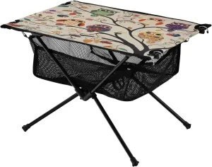 Camping Table Lightweight Portable Folding Table with Mesh Storage Net Owl Tree Trunk Ideal for Camping Hiking Beach Picnic Travel Backyard