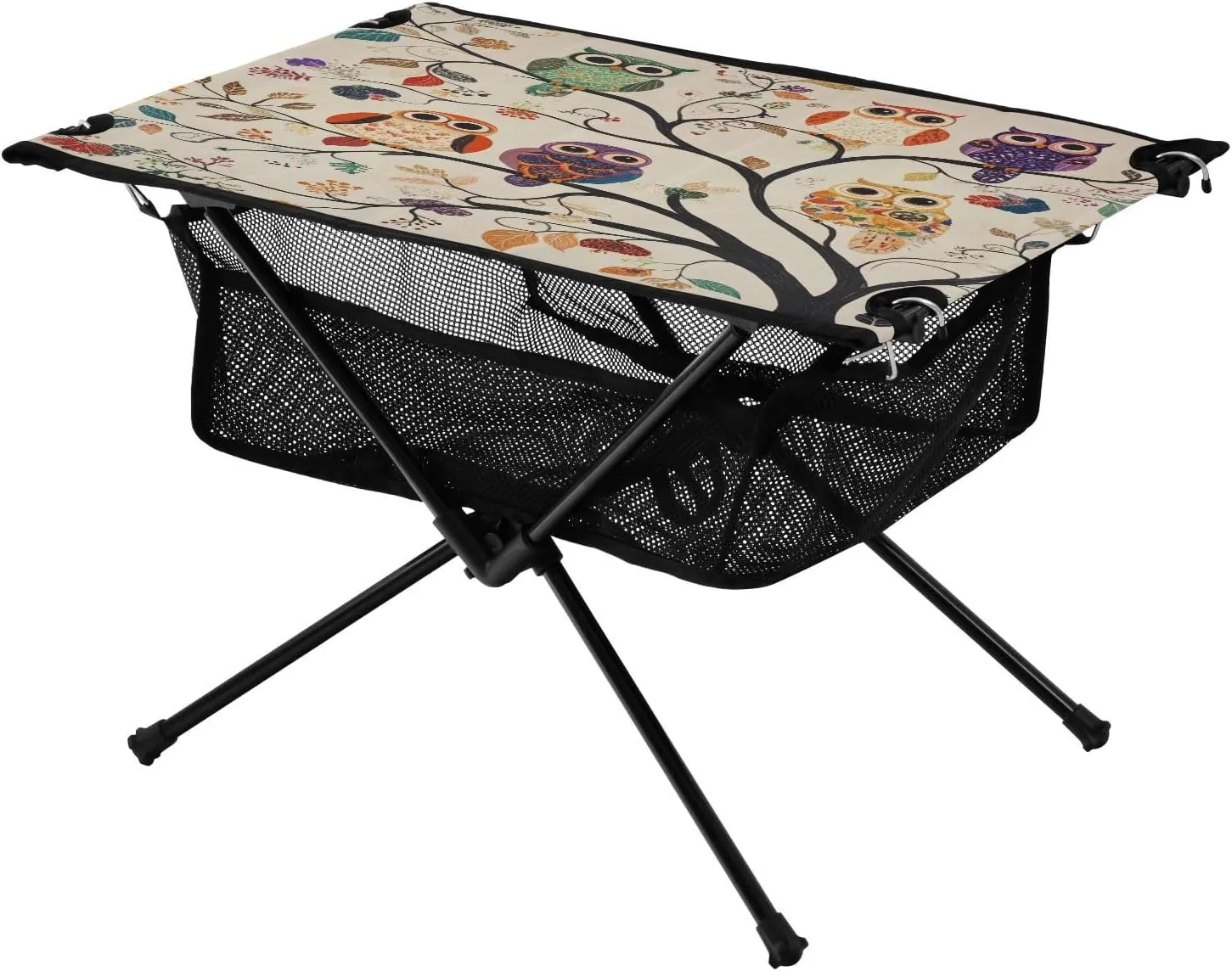Camping Table Lightweight Portable Folding Table with Mesh Storage Net Owl Tree Trunk Ideal for Camping Hiking Beach Picnic Travel Backyard