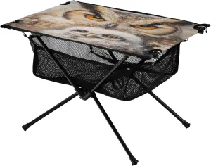 Camping Table Lightweight Portable Folding Table with Mesh Storage Net Owl Watercolor Ideal for Camping Hiking Beach Picnic Travel Backyard