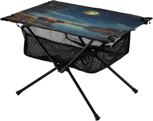 Camping Table Lightweight Portable Folding Table with Mesh Storage Net Starry Sky Galaxy Cattle Ideal for Camping Hiking Beach Picnic Travel Backyard