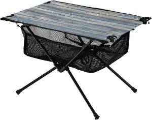 Camping Table Lightweight Portable Folding Table with Mesh Storage Net Wood Grain Retro Blue Ideal for Camping Hiking Beach Picnic Travel Backyard