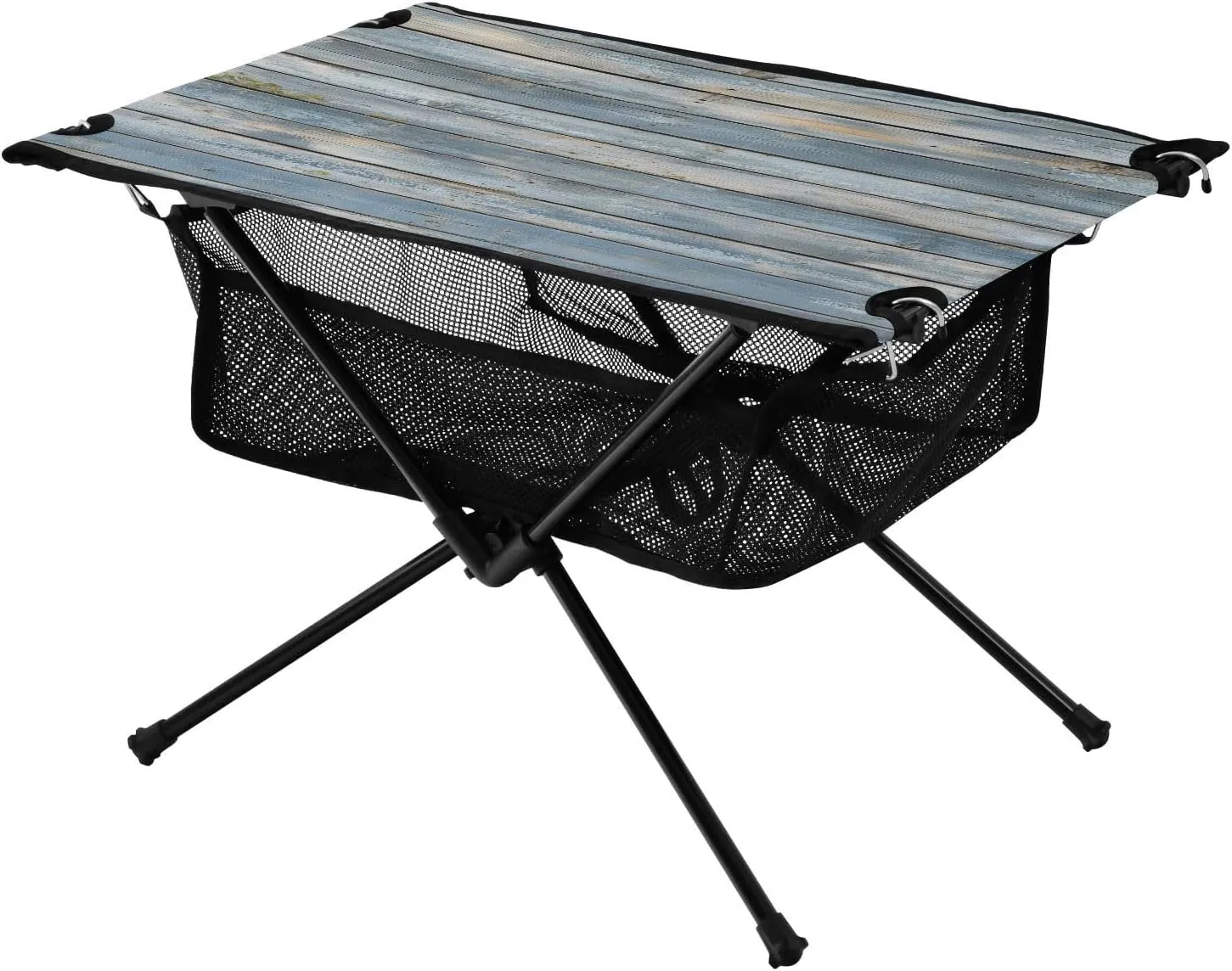 Camping Table Lightweight Portable Folding Table with Mesh Storage Net Wood Grain Retro Blue Ideal for Camping Hiking Beach Picnic Travel Backyard