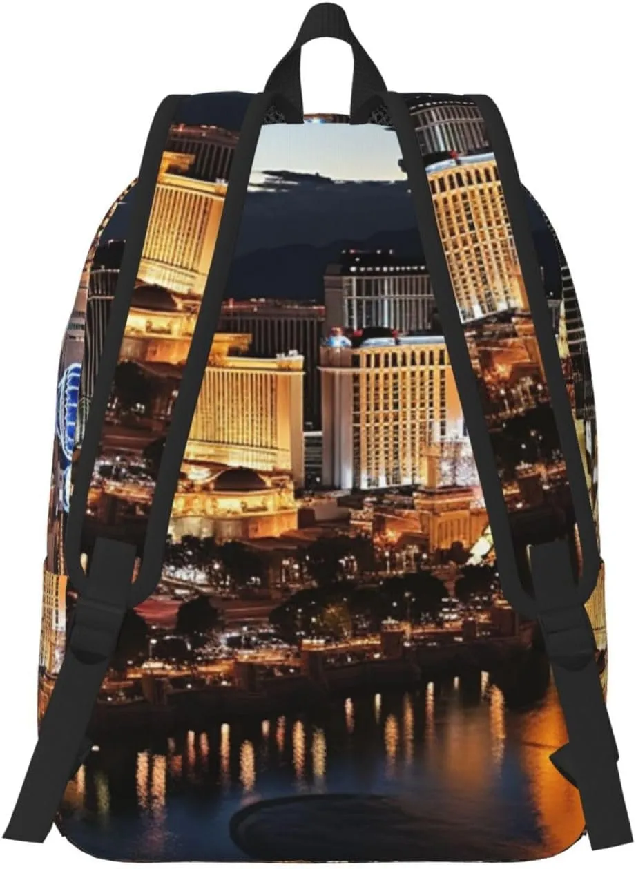 Canvas Backpack for Men Women Laptop Backpack Las Vegas night view Travel Rucksack Lightweight Canvas Daypack