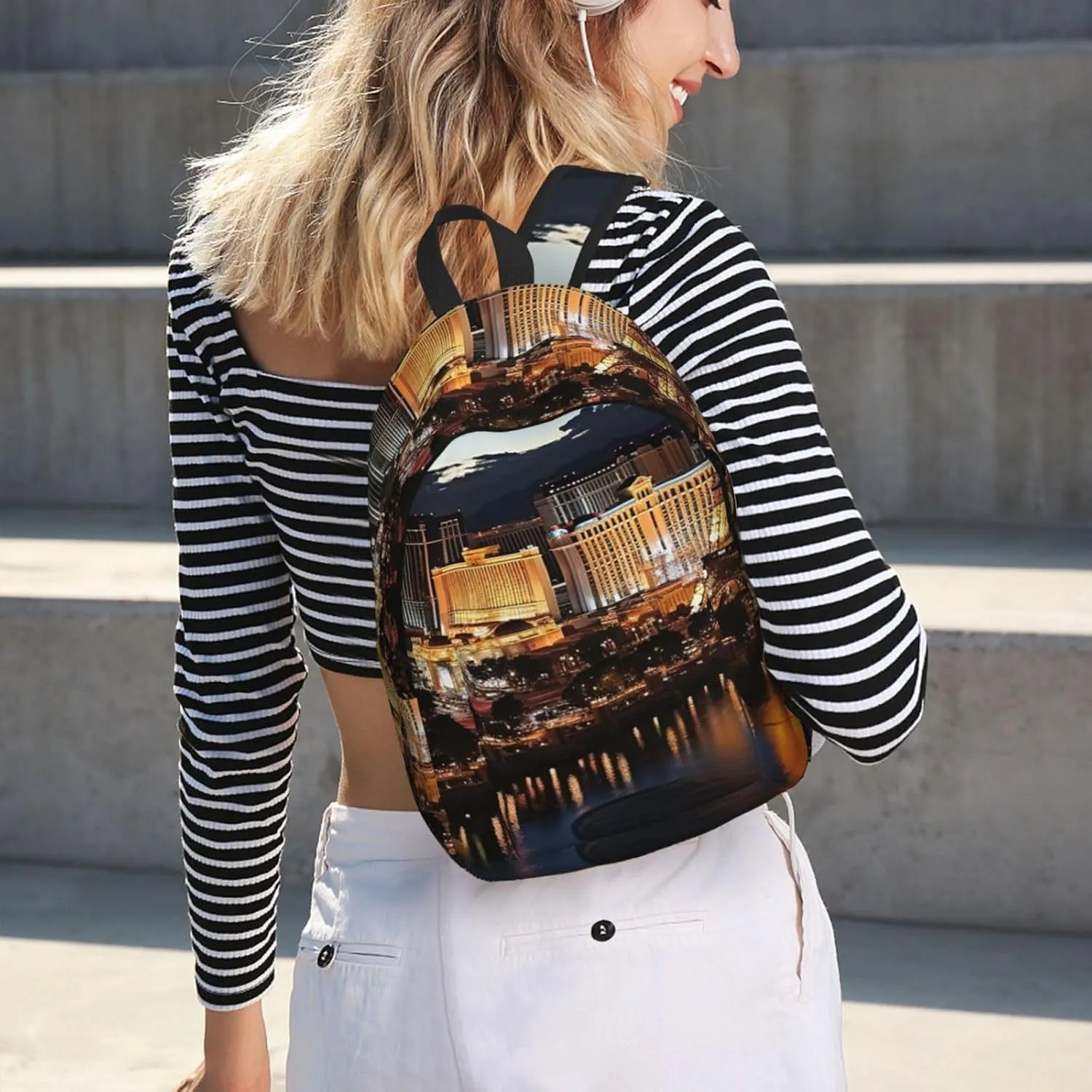 Canvas Backpack for Men Women Laptop Backpack Las Vegas night view Travel Rucksack Lightweight Canvas Daypack