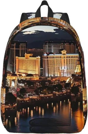 Canvas Backpack for Men Women Laptop Backpack Las Vegas night view Travel Rucksack Lightweight Canvas Daypack