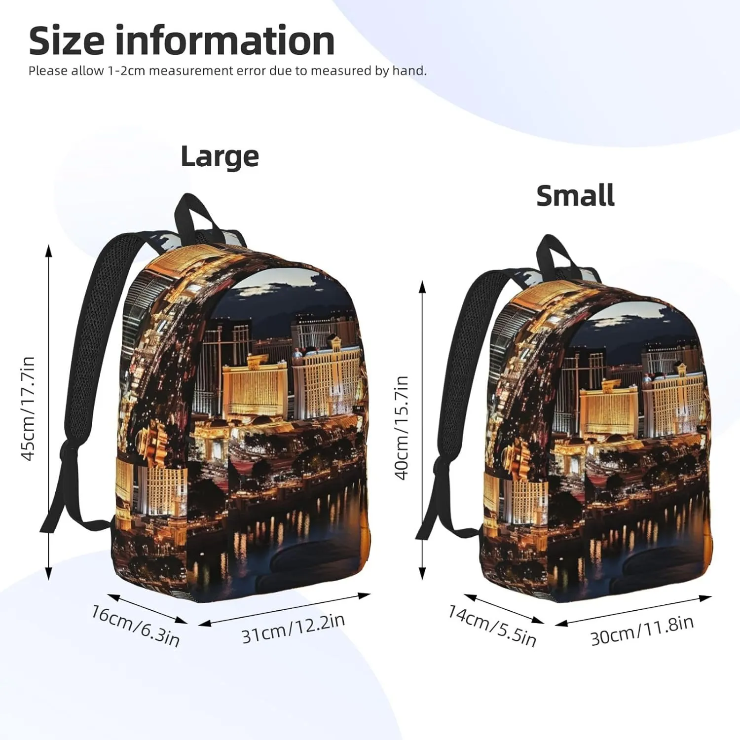 Canvas Backpack for Men Women Laptop Backpack Las Vegas night view Travel Rucksack Lightweight Canvas Daypack