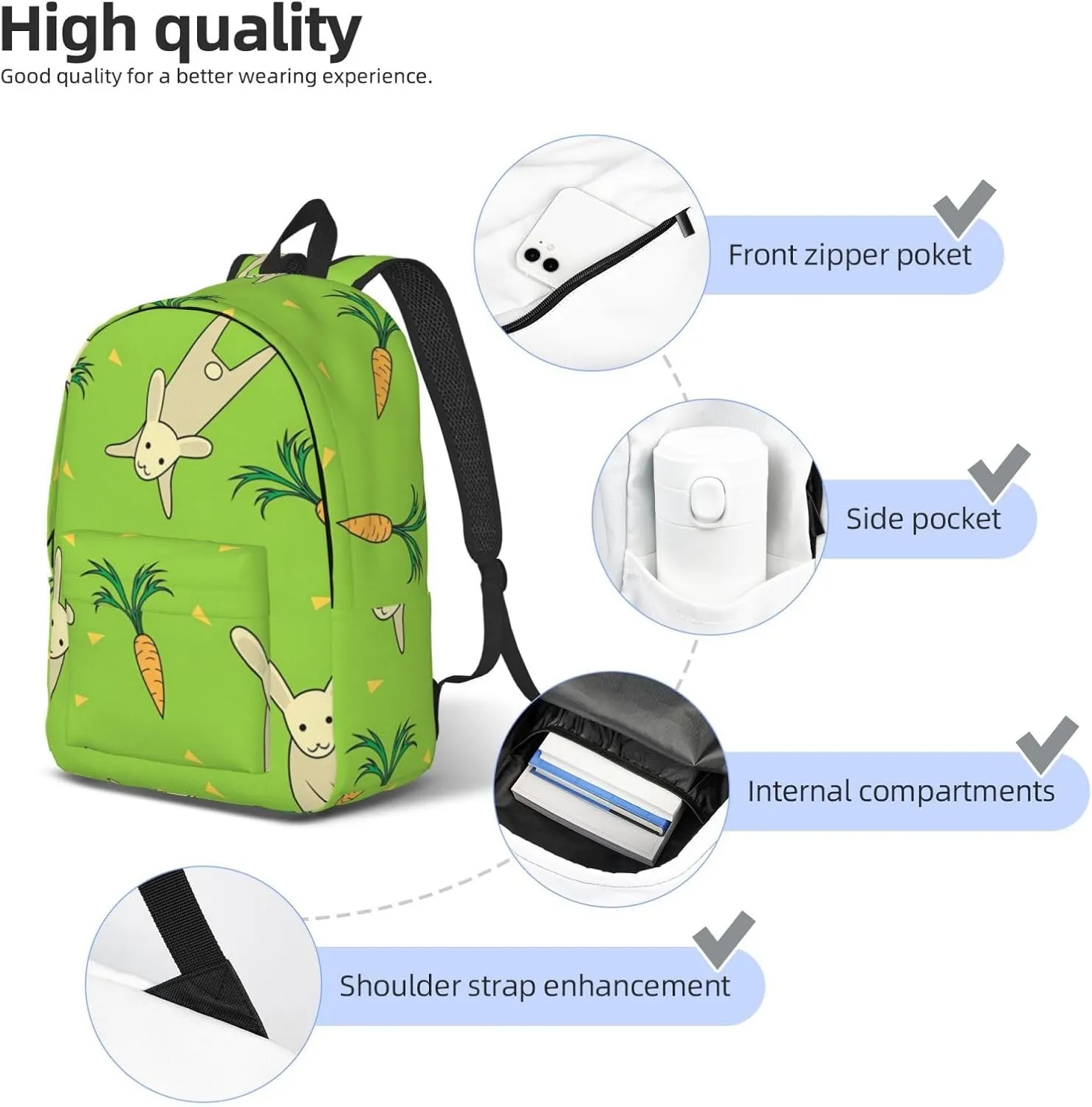 Canvas Casual Backpack Laptop Bag Suitable for Travel Office Outdoor Sports Men and Women Turnip Rabbit