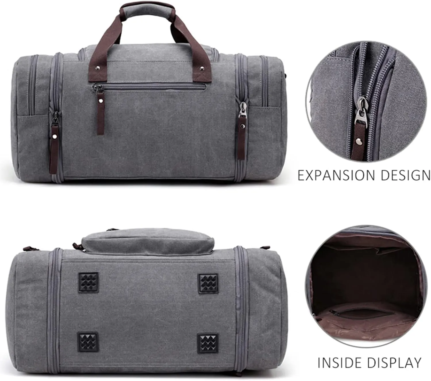 Canvas Duffle Bag for Travel 50L Large Duffel Bag for Men Women, Overnight Weekender Carry on Laptop Bag Outdoor Portable Soft Dense Durable (Black)