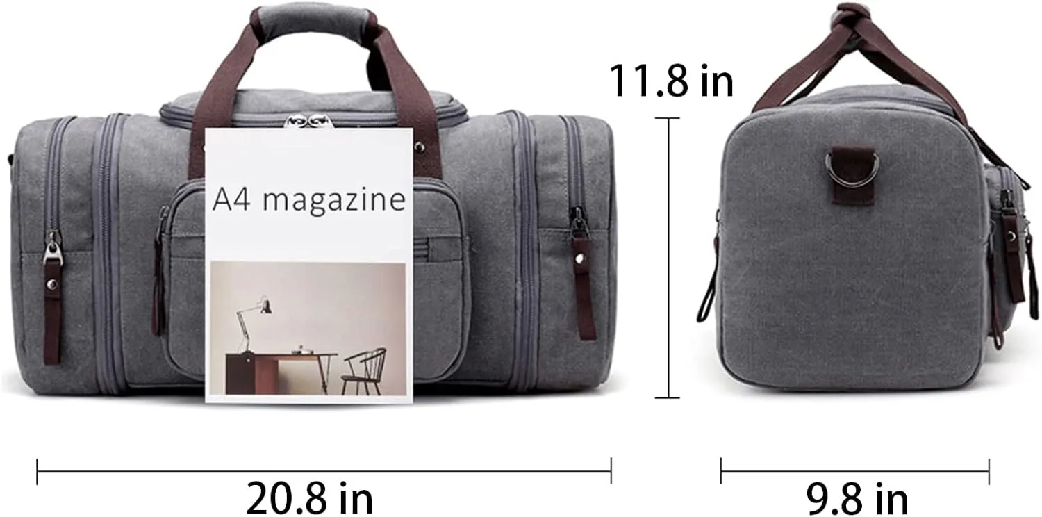 Canvas Duffle Bag for Travel 50L Large Duffel Bag for Men Women, Overnight Weekender Carry on Laptop Bag Outdoor Portable Soft Dense Durable (Black)