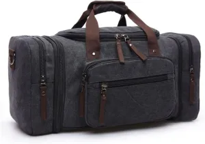 Canvas Duffle Bag for Travel 50L Large Duffel Bag for Men Women, Overnight Weekender Carry on Laptop Bag Outdoor Portable Soft Dense Durable (Black)