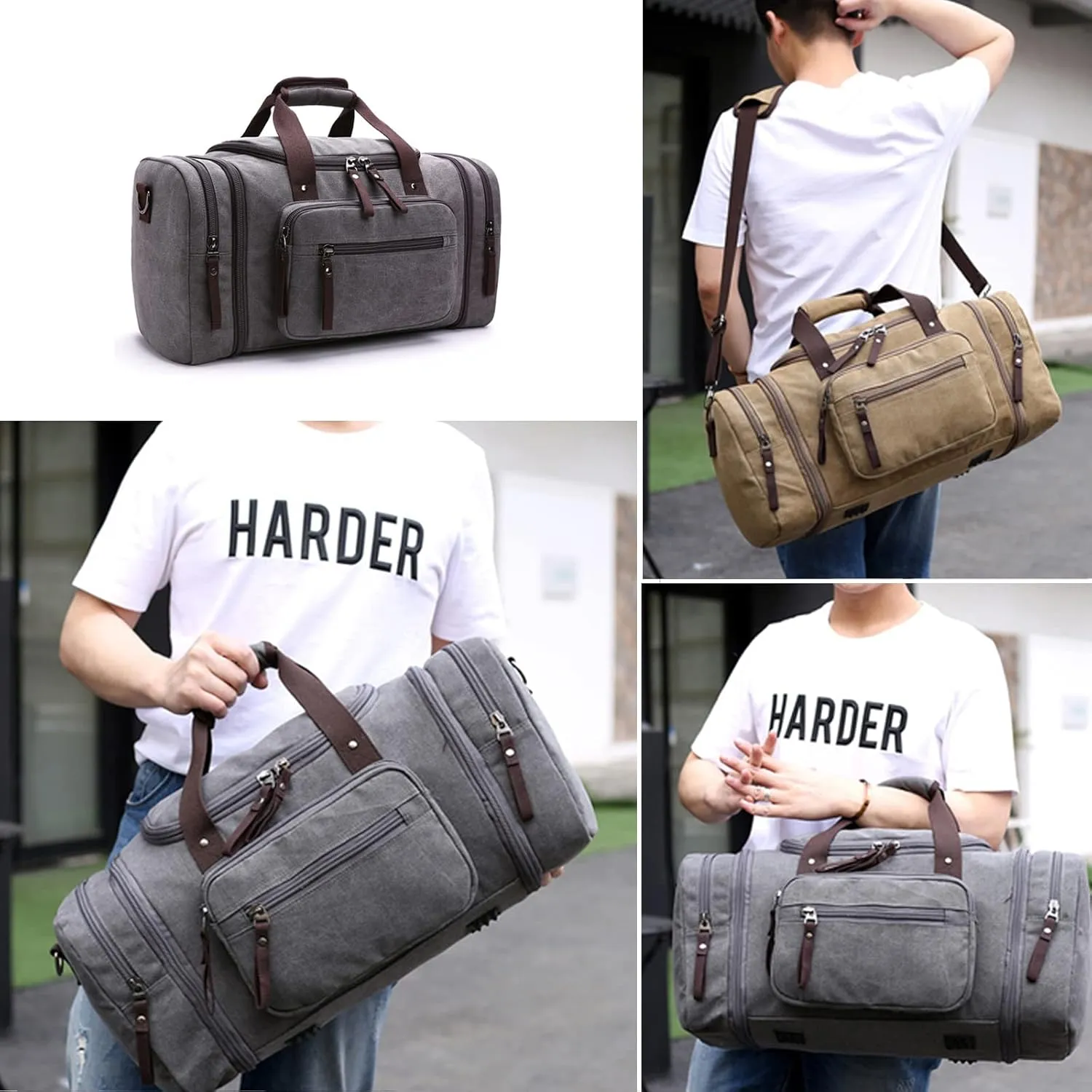 Canvas Duffle Bag for Travel 50L Large Duffel Bag for Men Women, Overnight Weekender Carry on Laptop Bag Outdoor Portable Soft Dense Durable (Green)