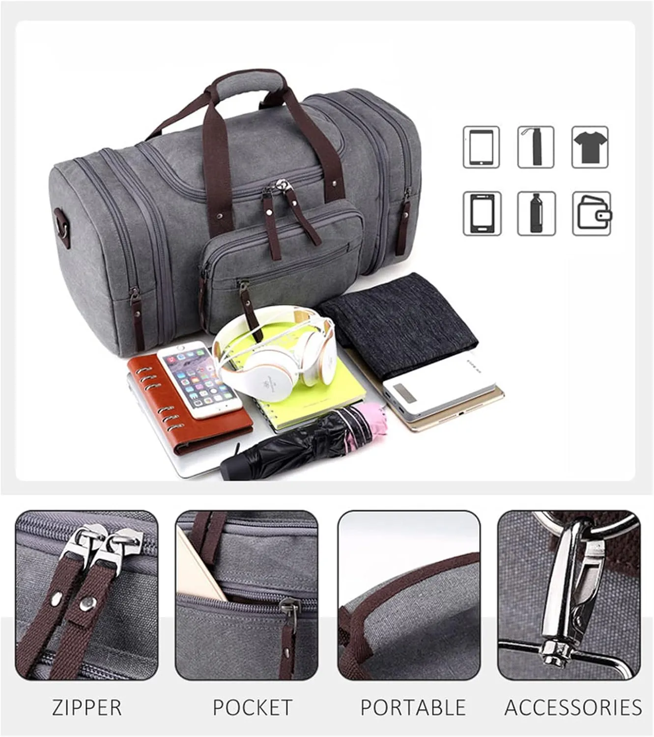 Canvas Duffle Bag for Travel 50L Large Duffel Bag for Men Women, Overnight Weekender Carry on Laptop Bag Outdoor Portable Soft Dense Durable (Green)