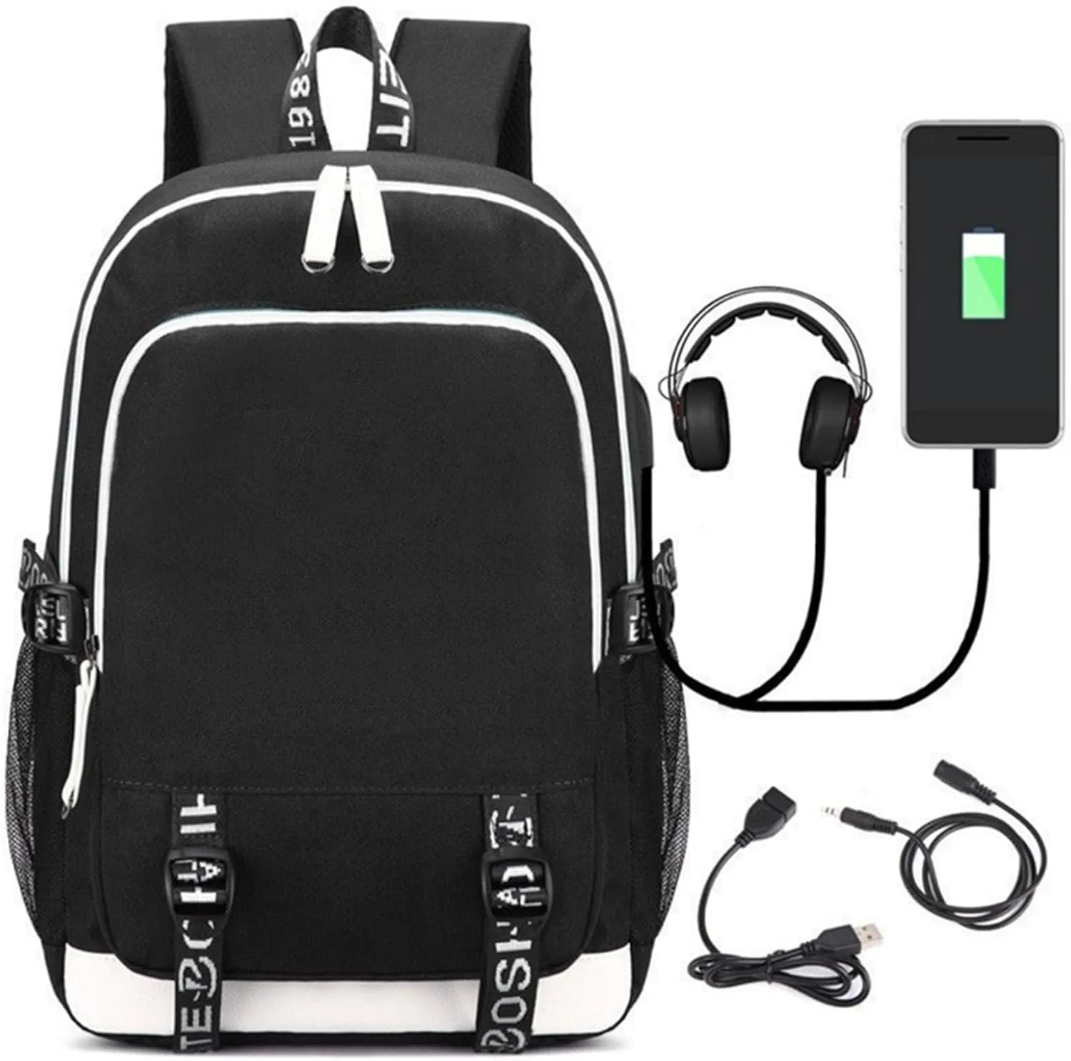 Canvas Korean Backpack Daypack Laptop Bag Student Rucksack School Bag with USB port 3
