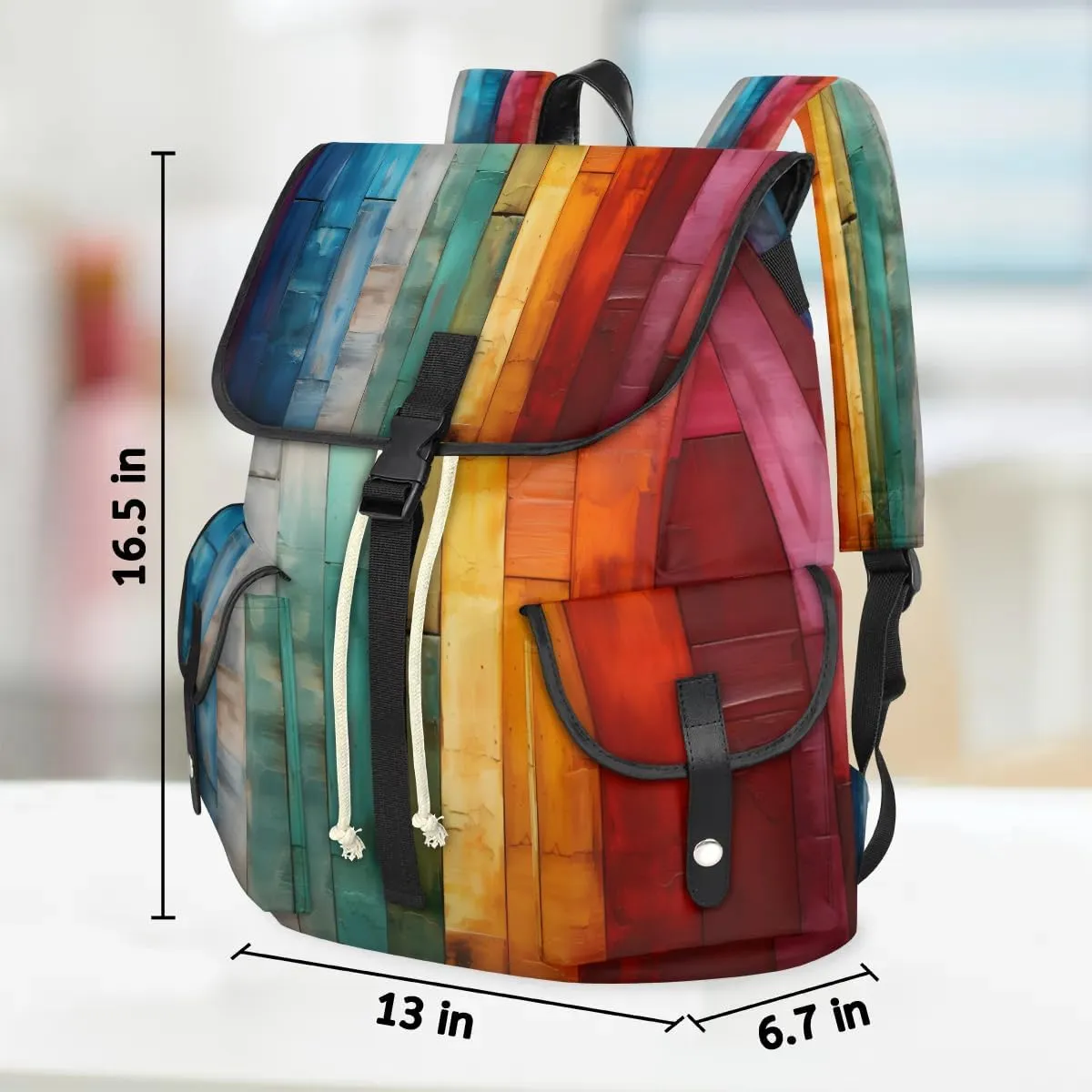 Canvas Laptop Backpack, Wood Grain Laptop Backpacks Rucksack for Men Women, Travel Work Rucksack High Capacity Rainbow Stripes Vintage Backpack