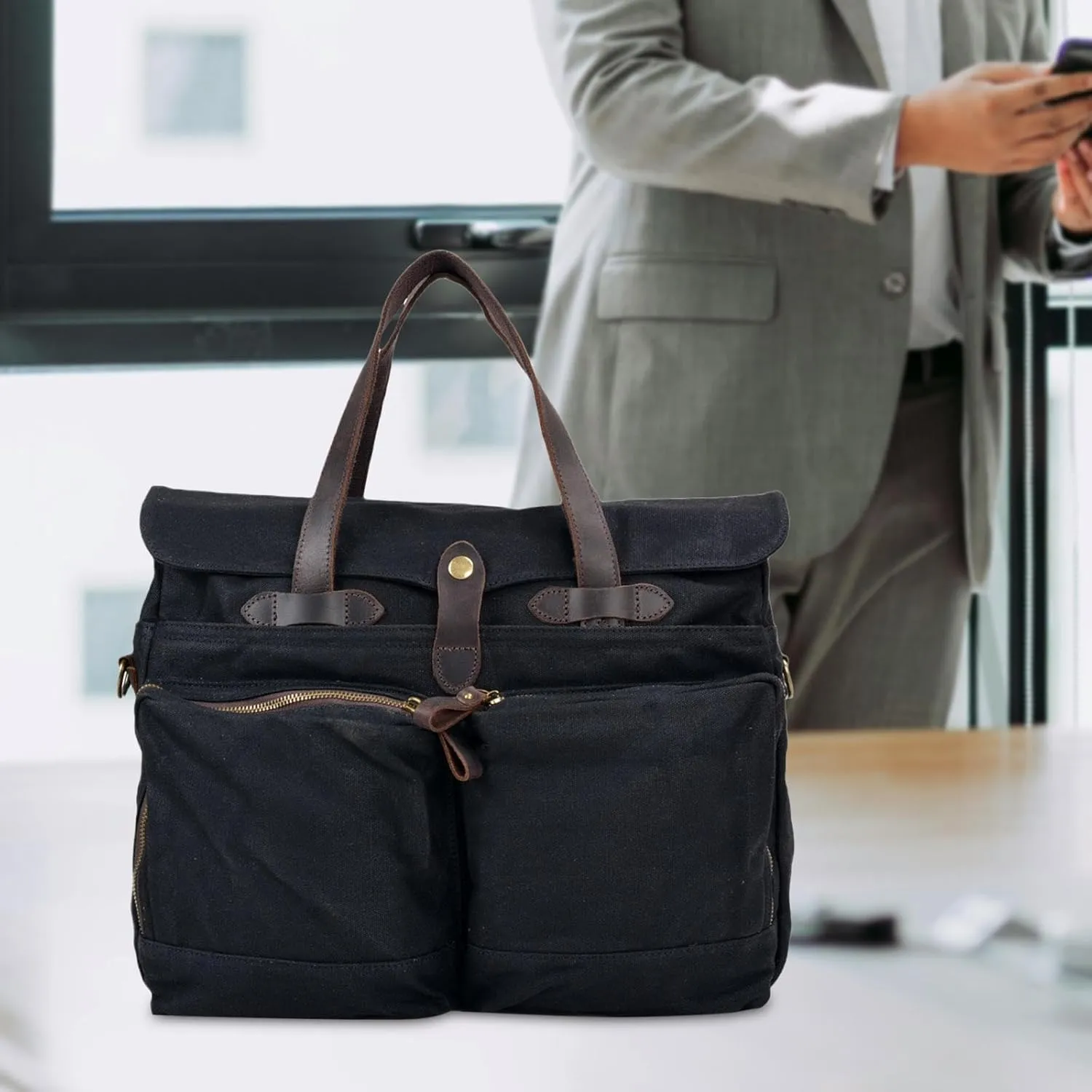 Canvas Laptop Bag for Men - Functional Work Pouch