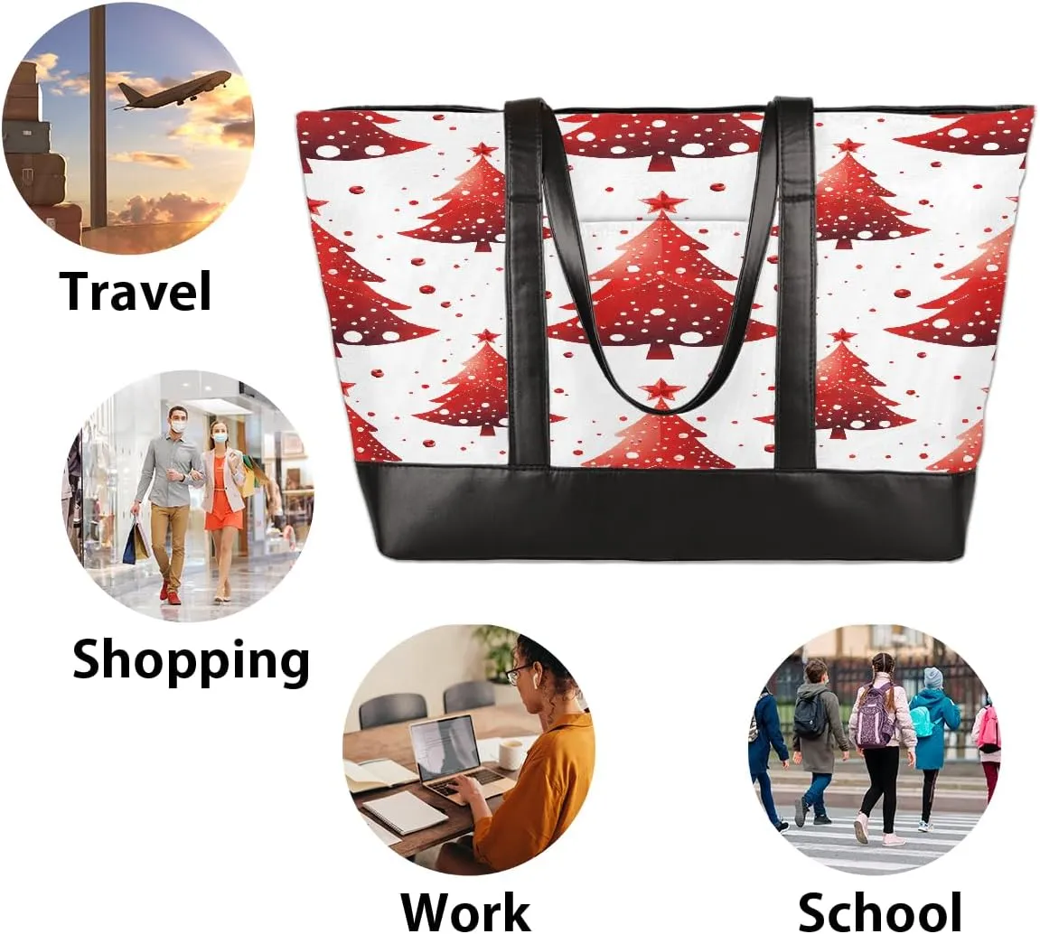 Canvas Laptop Tote Bag for Women Animal Tree Black 15.6 Inch Large Capacity Computer Bag