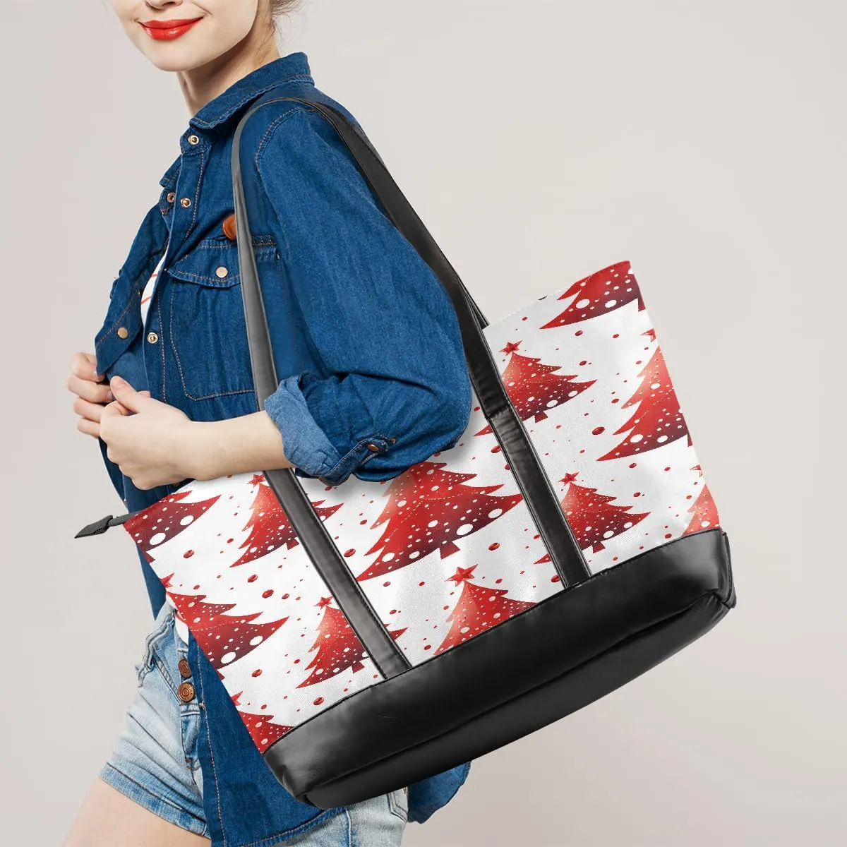 Canvas Laptop Tote Bag for Women Animal Tree Black 15.6 Inch Large Capacity Computer Bag