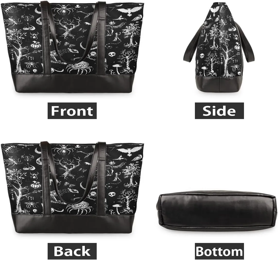 Canvas Laptop Tote Bag for Women Animal Tree Black 15.6 Inch Large Capacity Computer Bag