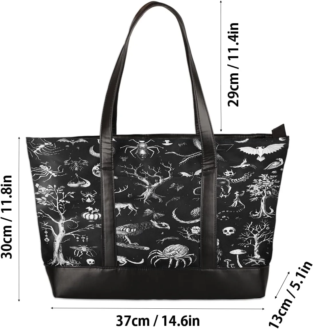 Canvas Laptop Tote Bag for Women Animal Tree Black 15.6 Inch Large Capacity Computer Bag