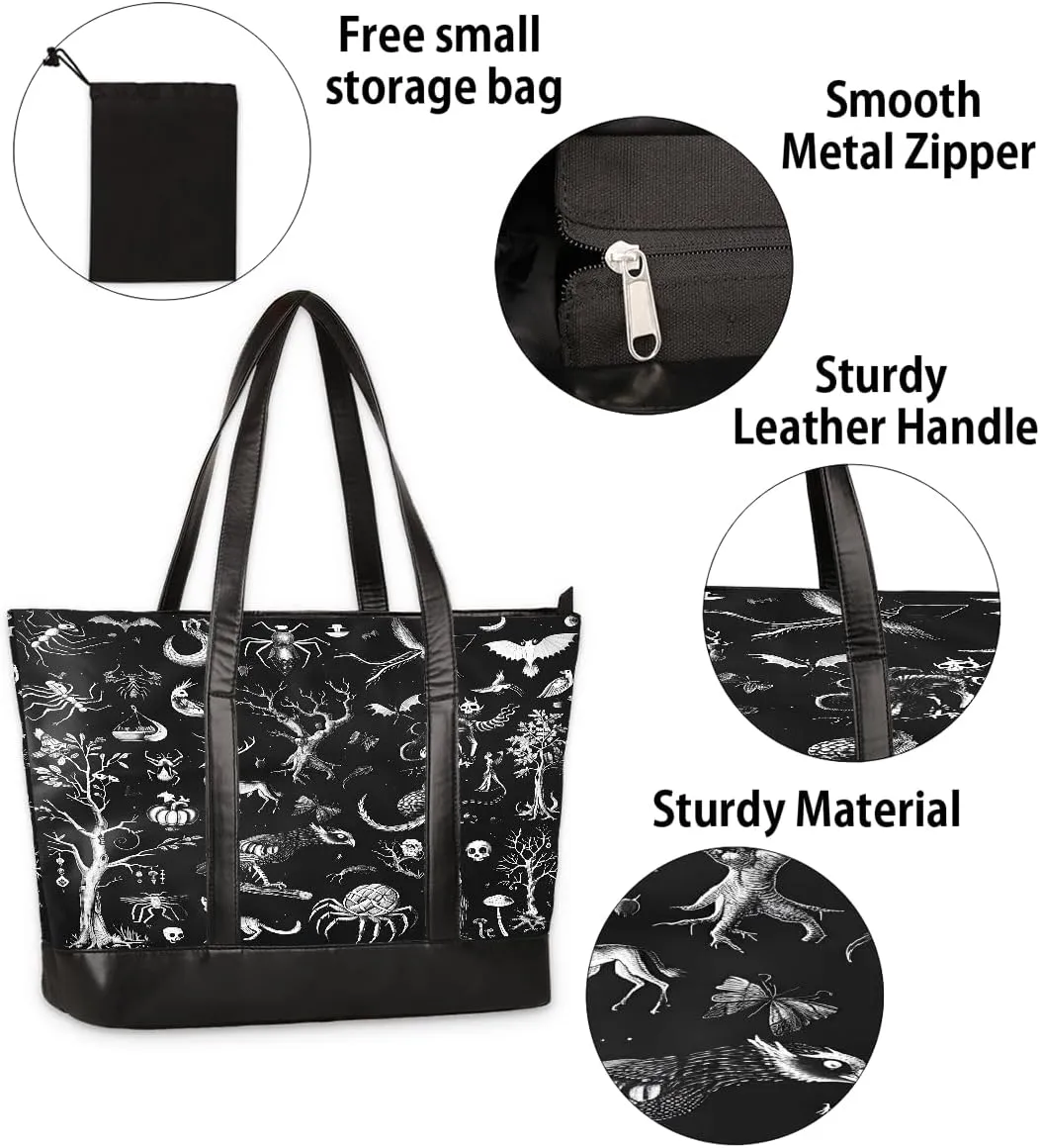 Canvas Laptop Tote Bag for Women Animal Tree Black 15.6 Inch Large Capacity Computer Bag