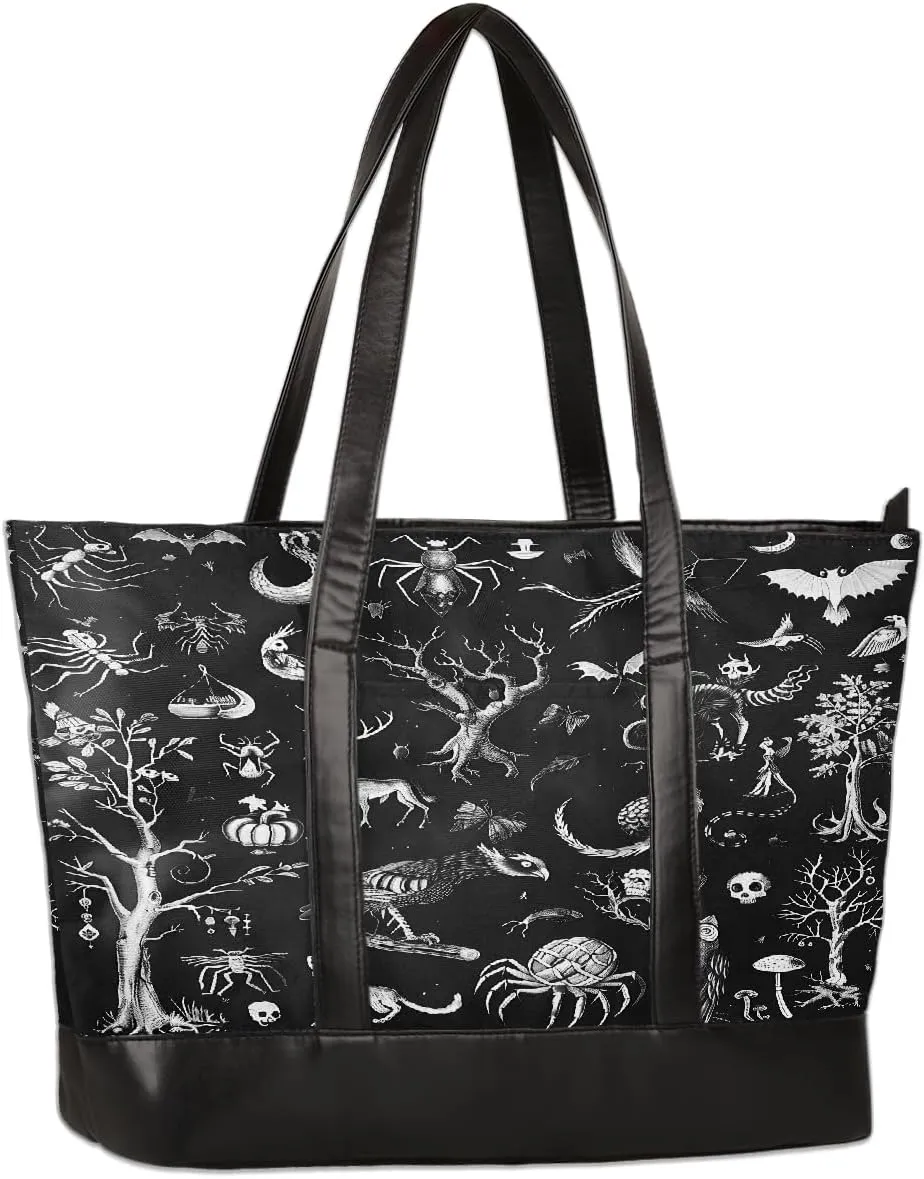 Canvas Laptop Tote Bag for Women Animal Tree Black 15.6 Inch Large Capacity Computer Bag