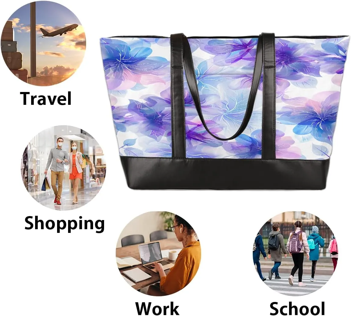 Canvas Laptop Tote Bag for Women Education Book Bookshelf Retro 15.6 Inch Large Capacity Computer Bag