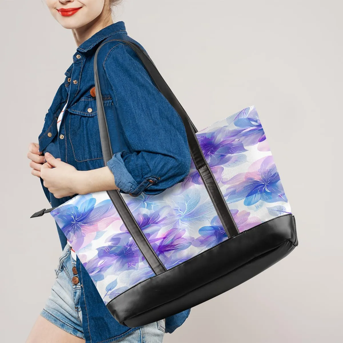 Canvas Laptop Tote Bag for Women Education Book Bookshelf Retro 15.6 Inch Large Capacity Computer Bag