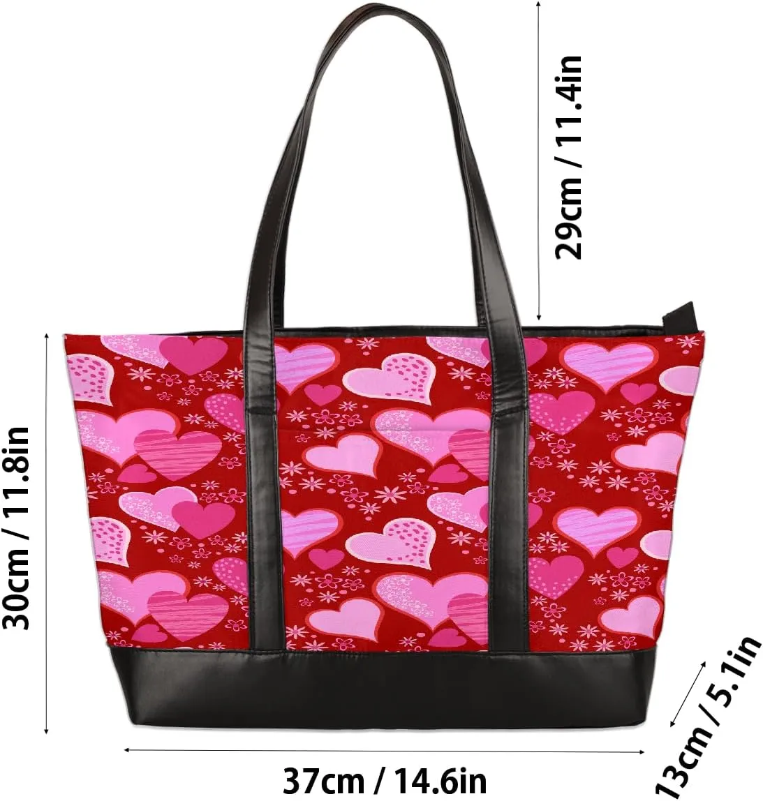 Canvas Laptop Tote Bag for Women Heart Print Snowflake Red 15.6 Inch Large Capacity Computer Bag