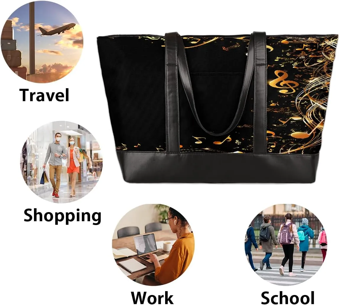 Canvas Laptop Tote Bag for Women Heart Print Snowflake Red 15.6 Inch Large Capacity Computer Bag