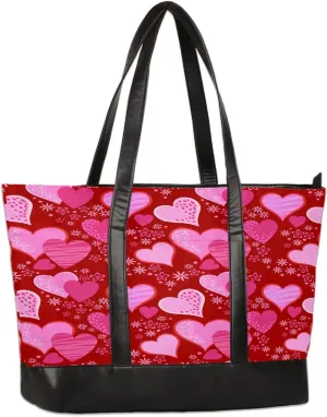 Canvas Laptop Tote Bag for Women Heart Print Snowflake Red 15.6 Inch Large Capacity Computer Bag