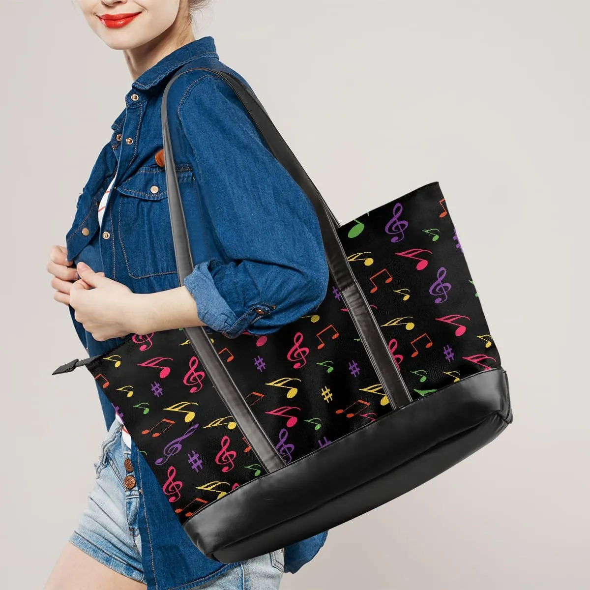 Canvas Laptop Tote Bag for Women Wood Blue Seaside 15.6 Inch Large Capacity Computer Bag