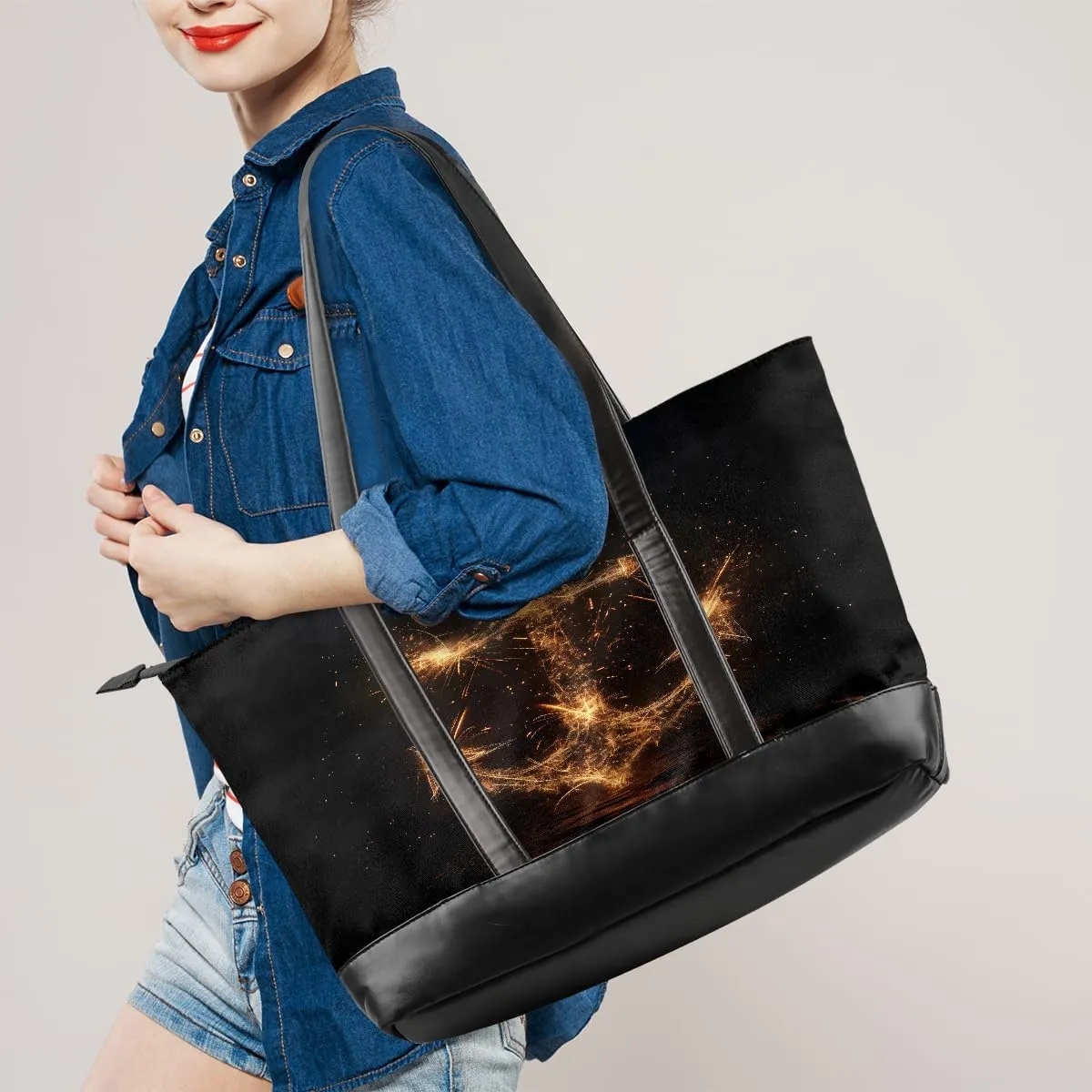 Canvas Laptop Tote Bag for Women Wood Blue Seaside 15.6 Inch Large Capacity Computer Bag