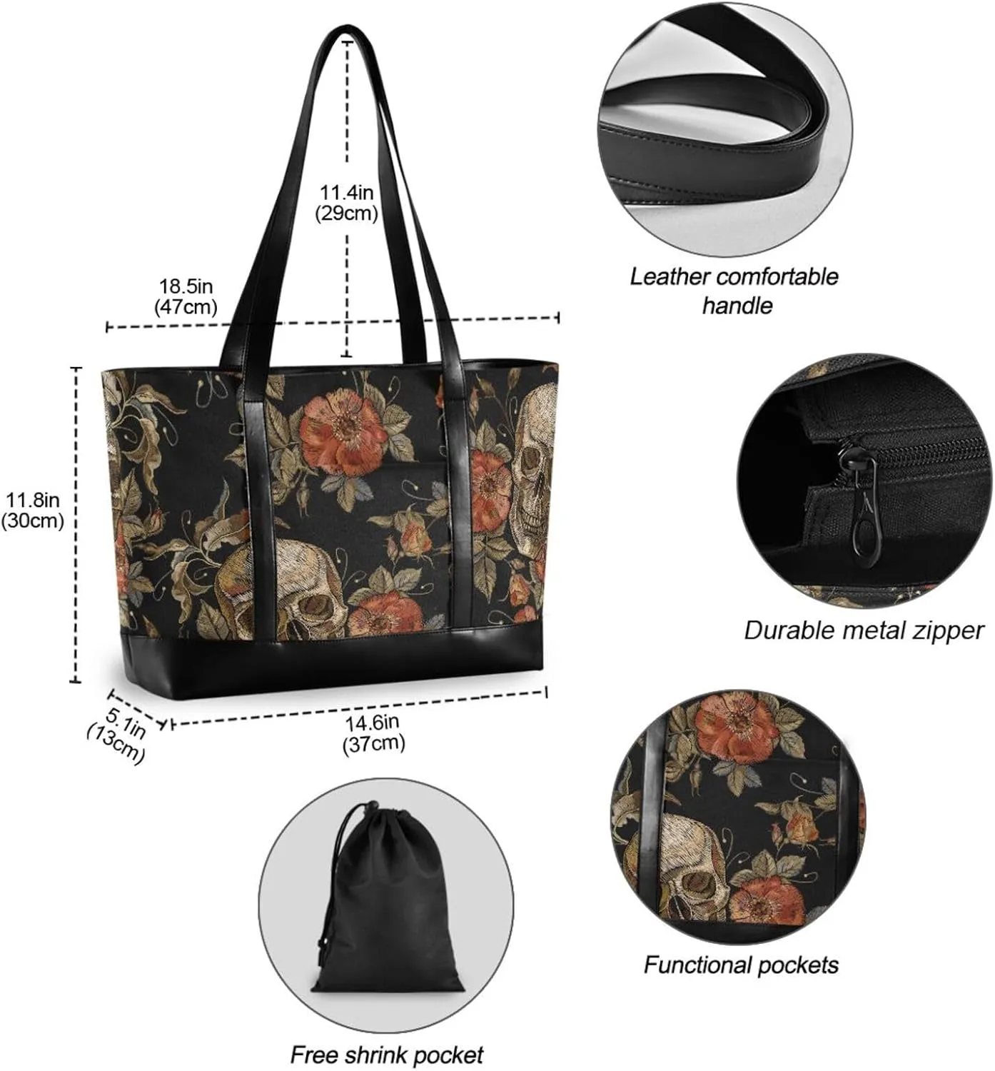 Canvas Laptop Tote Bag for Women - Work & Travel with Zipper
