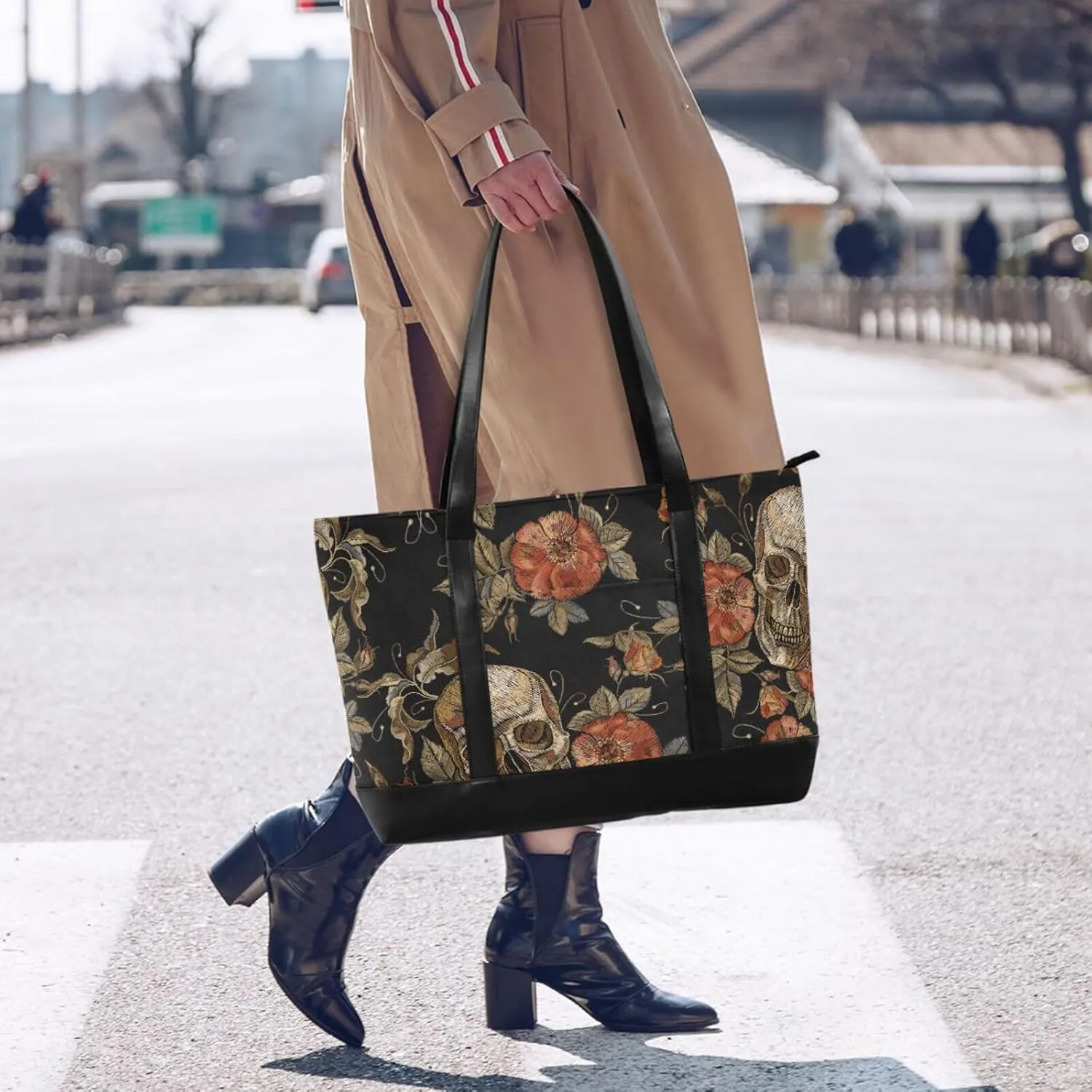 Canvas Laptop Tote Bag for Women - Work & Travel with Zipper