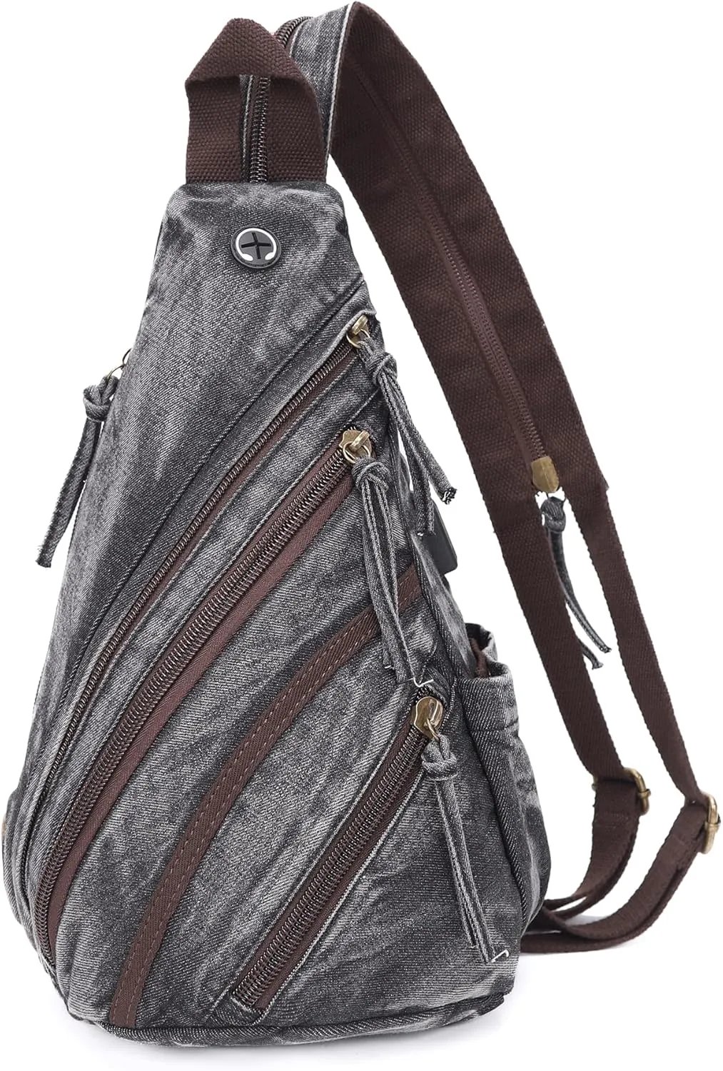 Canvas Sling Bag Crossbody Backpack Genuine Leather Shoulder Bag Casual Daypacks For Men
