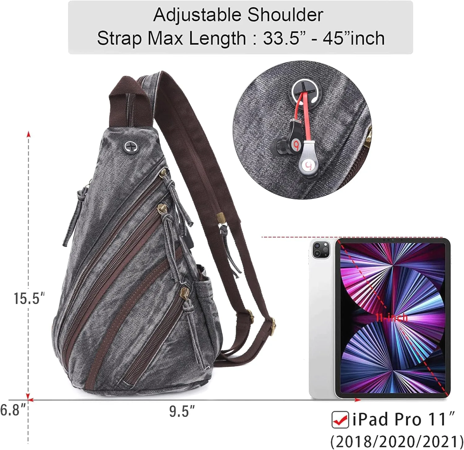 Canvas Sling Bag Crossbody Backpack Genuine Leather Shoulder Bag Casual Daypacks For Men