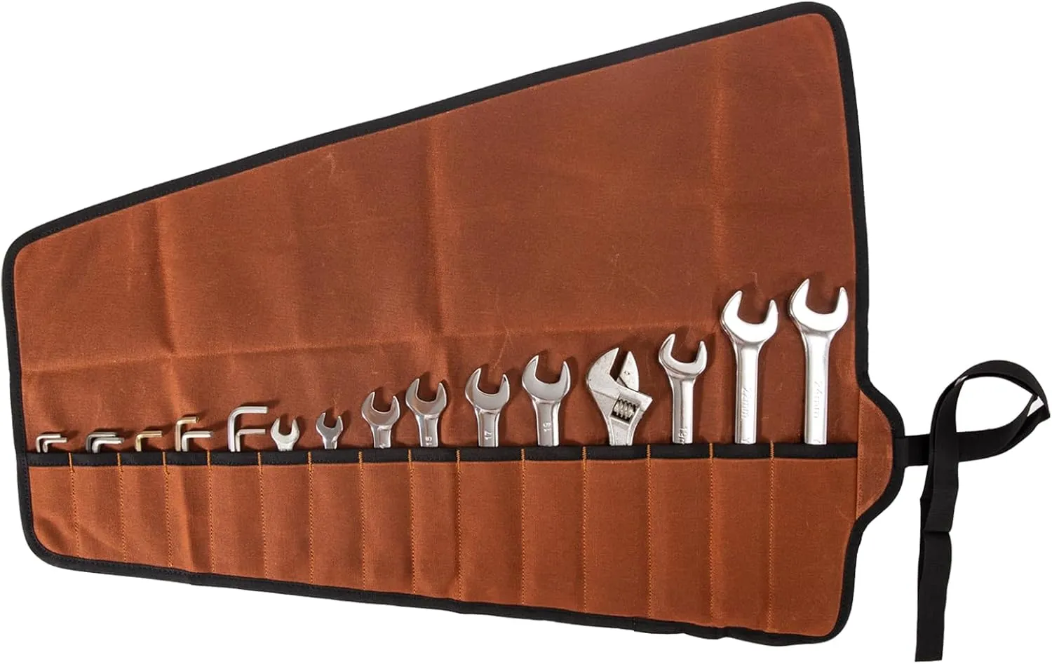Canvas Tool Organizer Roll Up Bag, Wrench Roll Up Pouch, 15 Pockets for Metric & SAE Roll Up Tool Pouch, Portable Wrench Pouch for Mechanics, Durability Multifunctional Tool Wrap