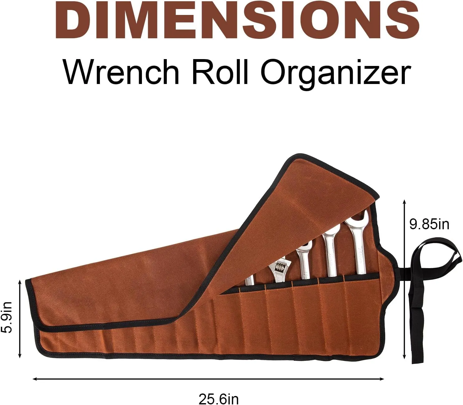 Canvas Tool Organizer Roll Up Bag, Wrench Roll Up Pouch, 15 Pockets for Metric & SAE Roll Up Tool Pouch, Portable Wrench Pouch for Mechanics, Durability Multifunctional Tool Wrap