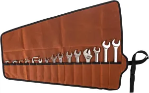 Canvas Tool Organizer Roll Up Bag, Wrench Roll Up Pouch, 15 Pockets for Metric & SAE Roll Up Tool Pouch, Portable Wrench Pouch for Mechanics, Durability Multifunctional Tool Wrap
