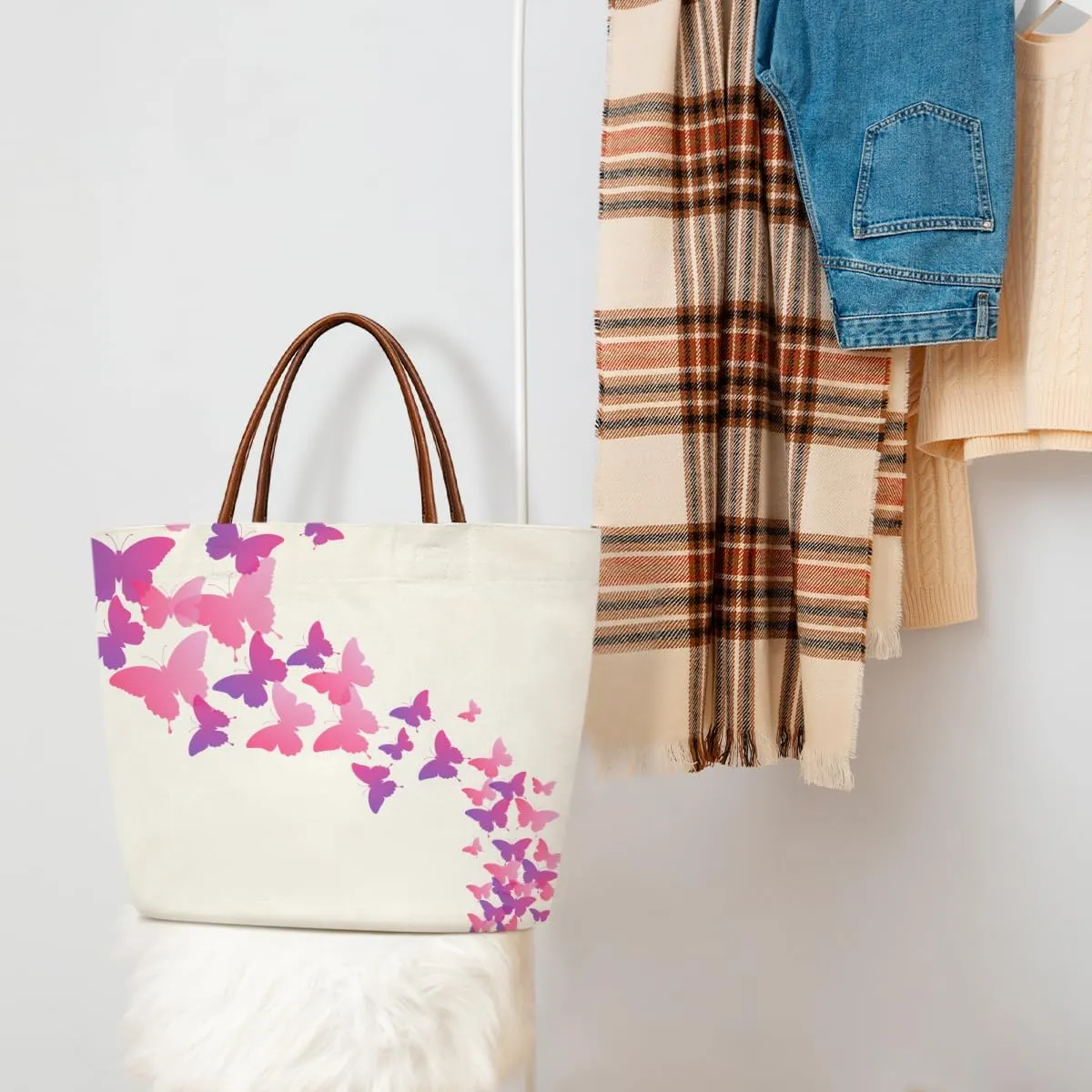 Canvas Tote Bag Aesthetic Tote Bag for Women Teens Reusable Grocery Shopping Bag With Handles Cute Animal Tote Bag