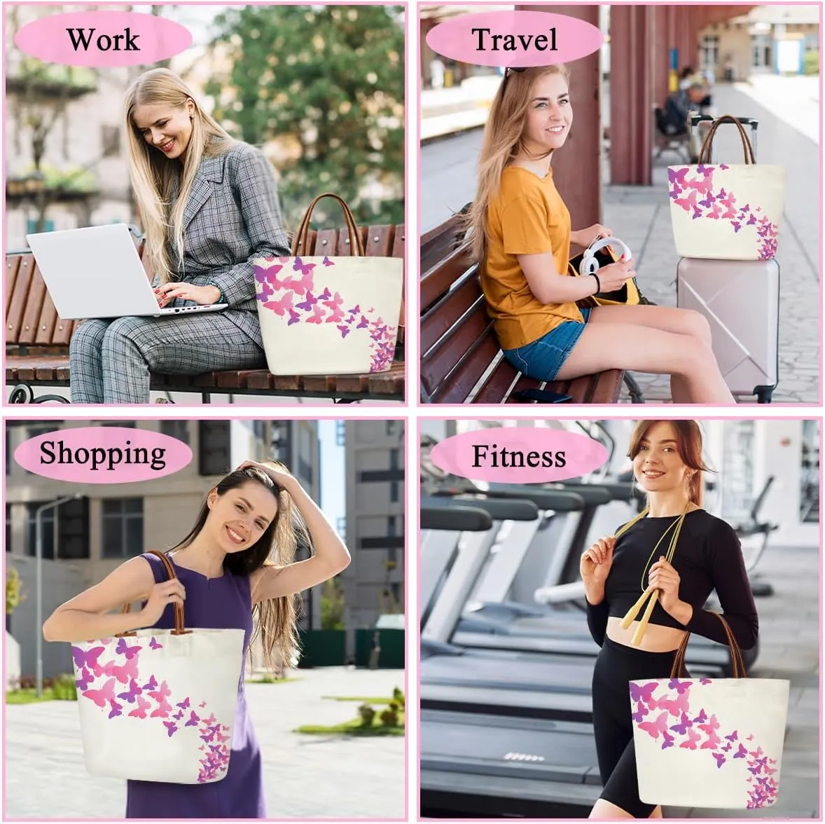 Canvas Tote Bag Aesthetic Tote Bag for Women Teens Reusable Grocery Shopping Bag With Handles Cute Animal Tote Bag