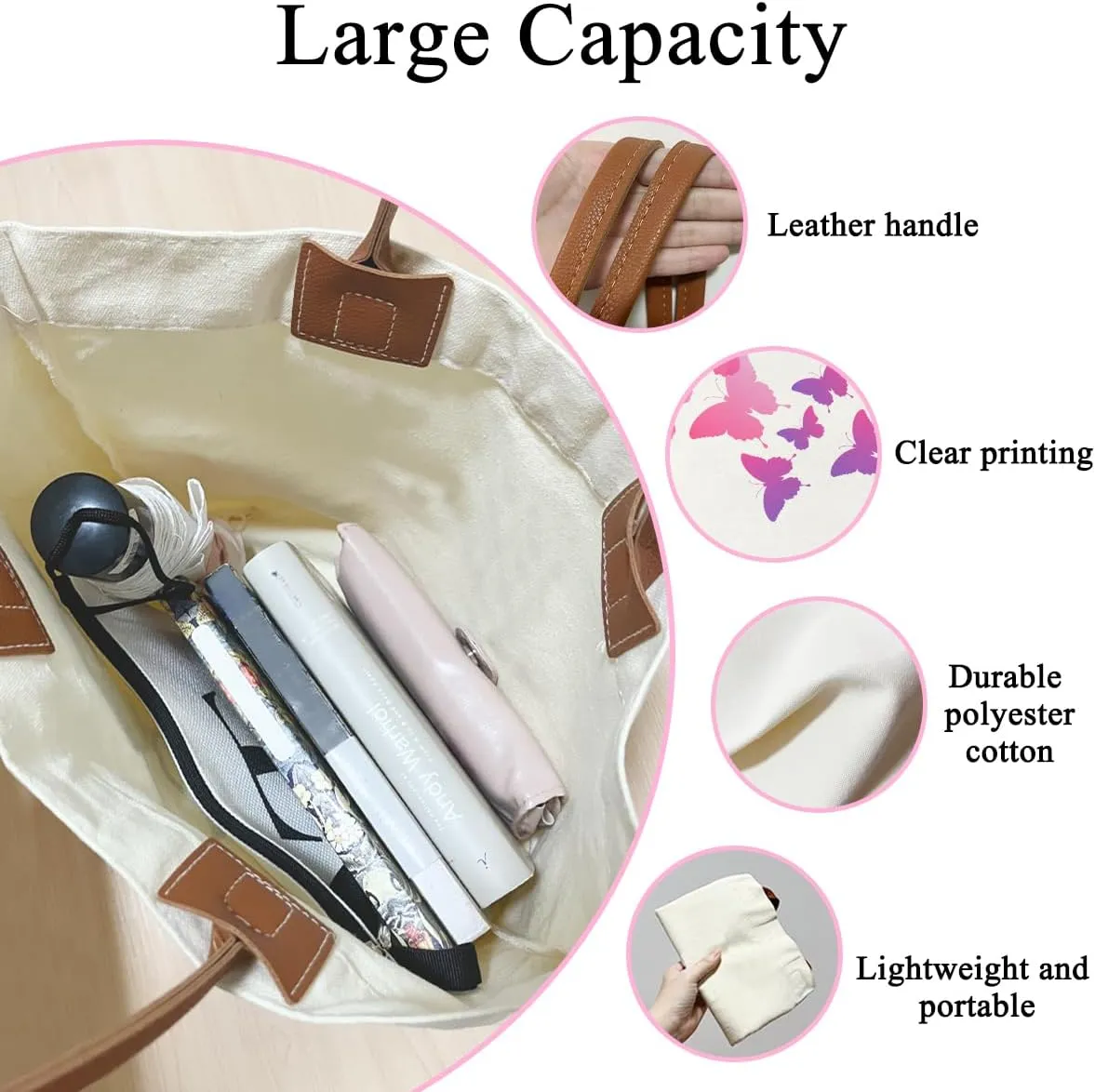 Canvas Tote Bag Aesthetic Tote Bag for Women Teens Reusable Grocery Shopping Bag With Handles Cute Animal Tote Bag