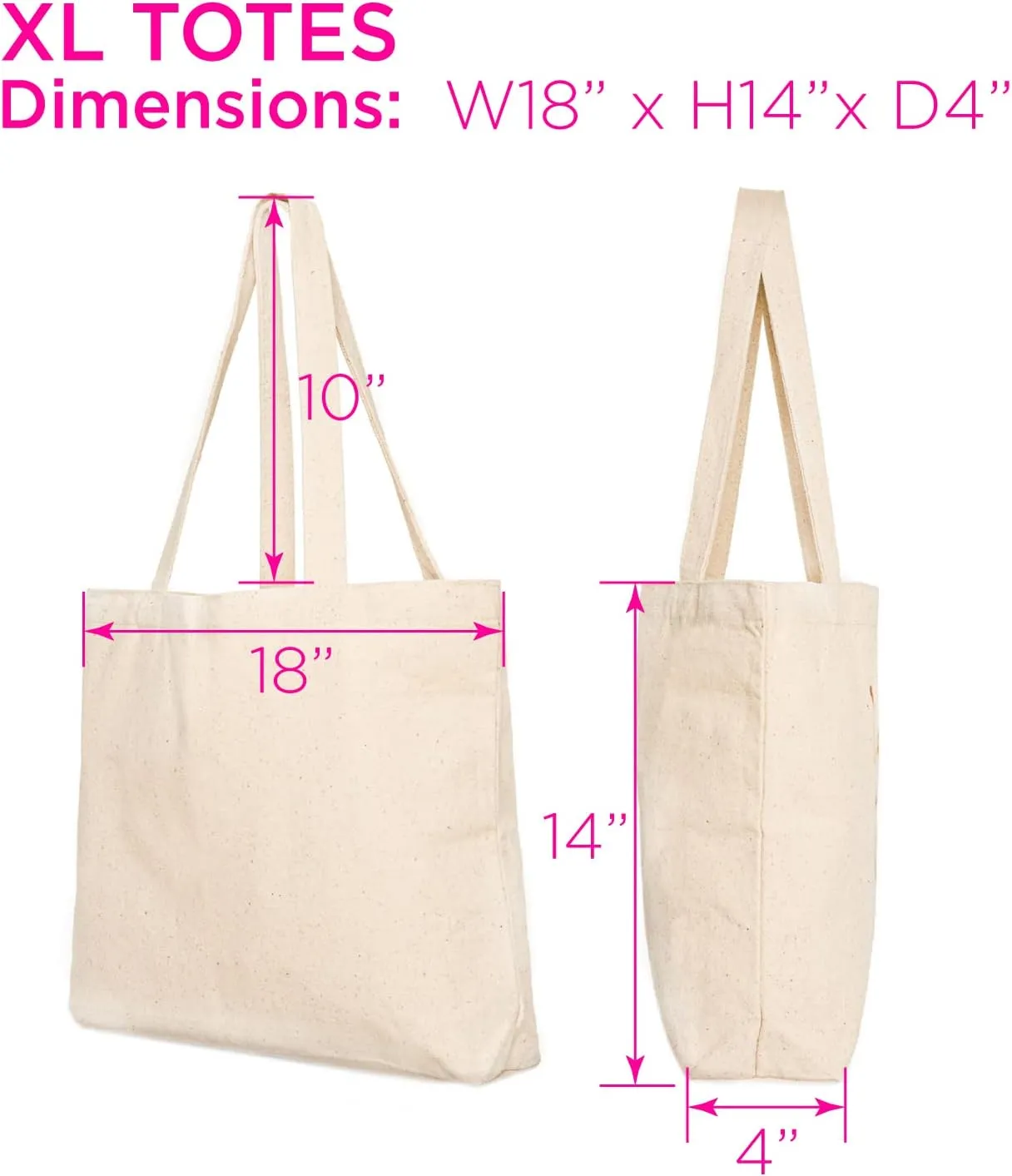 Canvas Tote Bag, Animal Design, Heavy Duty Gusseted, 100% Natural Cotton, for Shopping, Grocery, Laptop (T-PIGGY-XL)