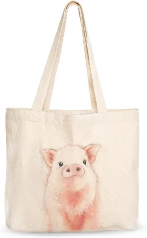 Canvas Tote Bag, Animal Design, Heavy Duty Gusseted, 100% Natural Cotton, for Shopping, Grocery, Laptop (T-PIGGY-XL)